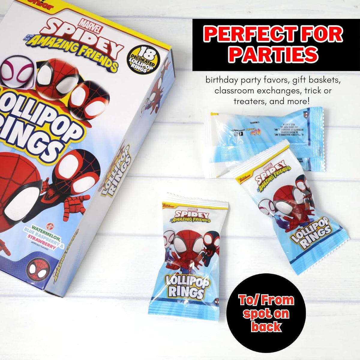 Ghost-Spider themed lollipop ring from the Flix Candy 18 count box