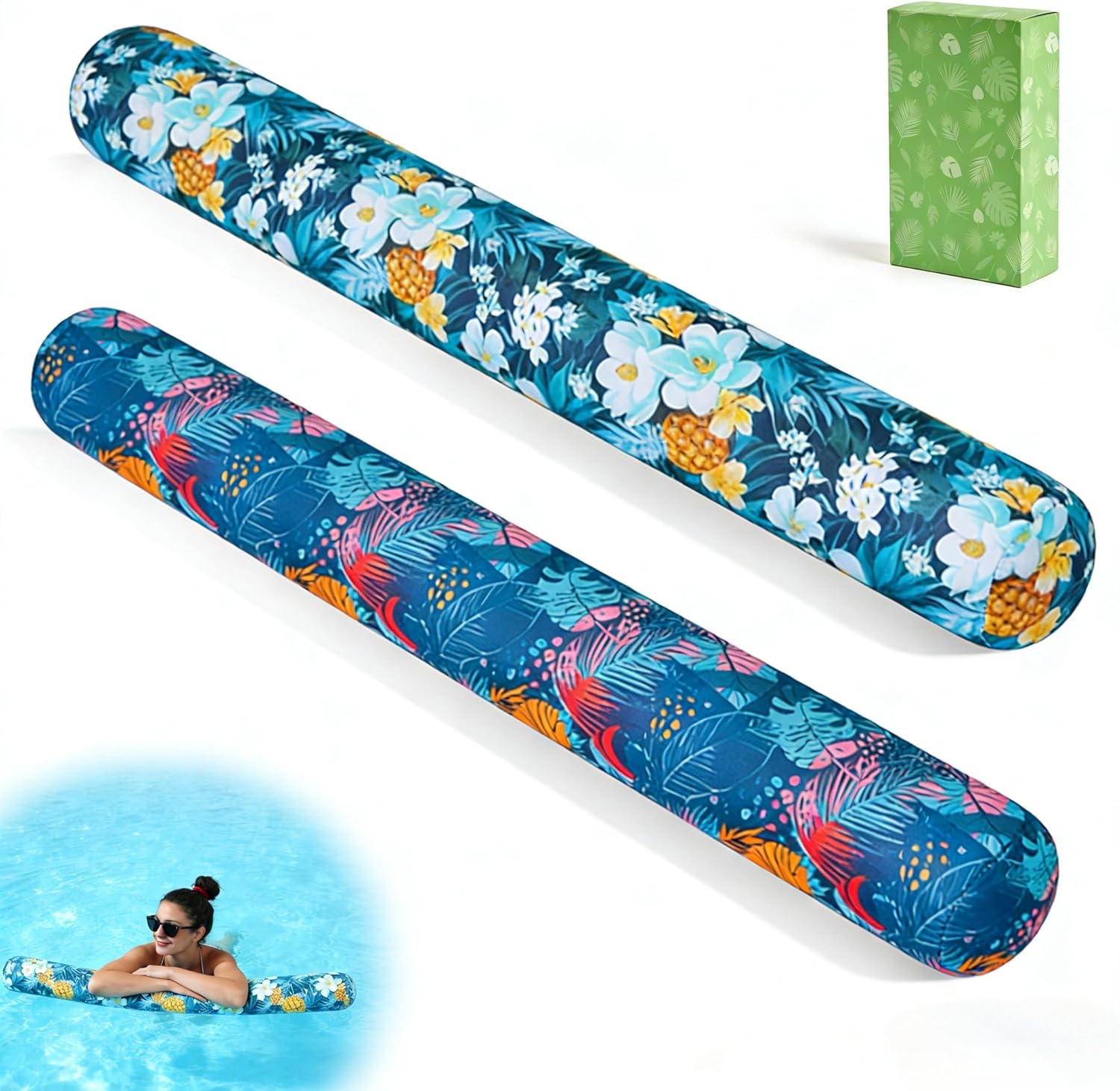 XLYLKS fabric covered inflatable pool noodles 2 pack front view showcasing premium design.