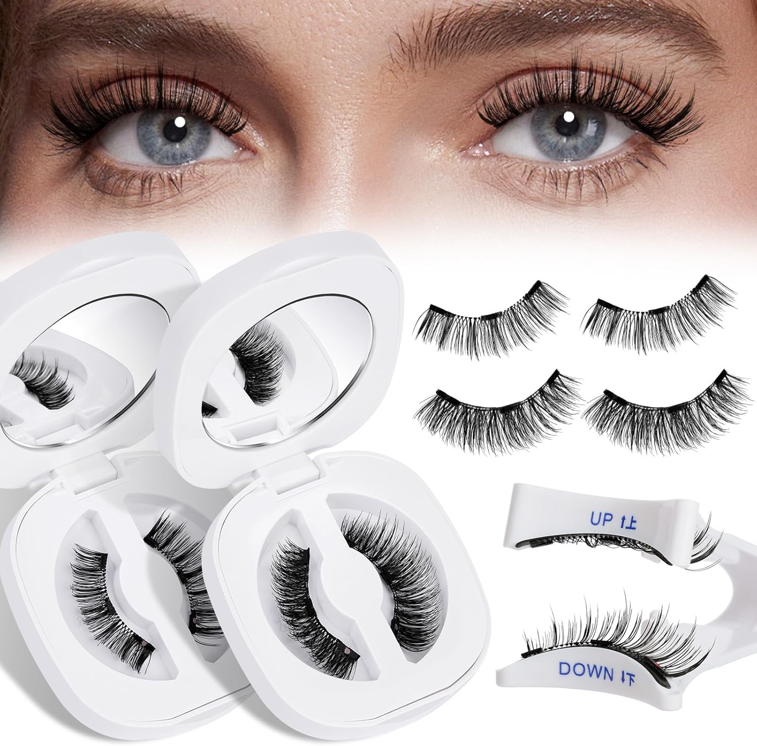 QUEWEL 2 Pairs Natural Look Reusable Magnetic Eyelashes, Reusable No Glue Needed Magnetic Eyelashes Kit with Applicator Lashes Kit without Eyeliner Easy to Wear and Remove (G-YC-C+D02) - Image 1