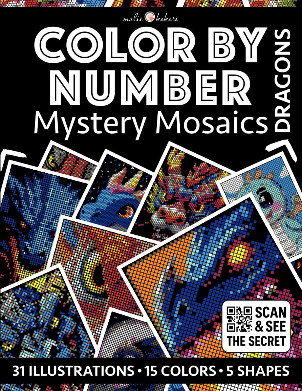 Color by Number: Dragons | Mystery Mosaics Coloring Book for Adults | Black Background Edition | Pixel Coloring: Color Quest with Circle, Square, ... (Color by Number - Black Edition | Pixelart) - Image 1