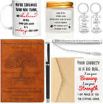 Marspark seven piece sobriety gifts set front view containing notebook candle mug and box.