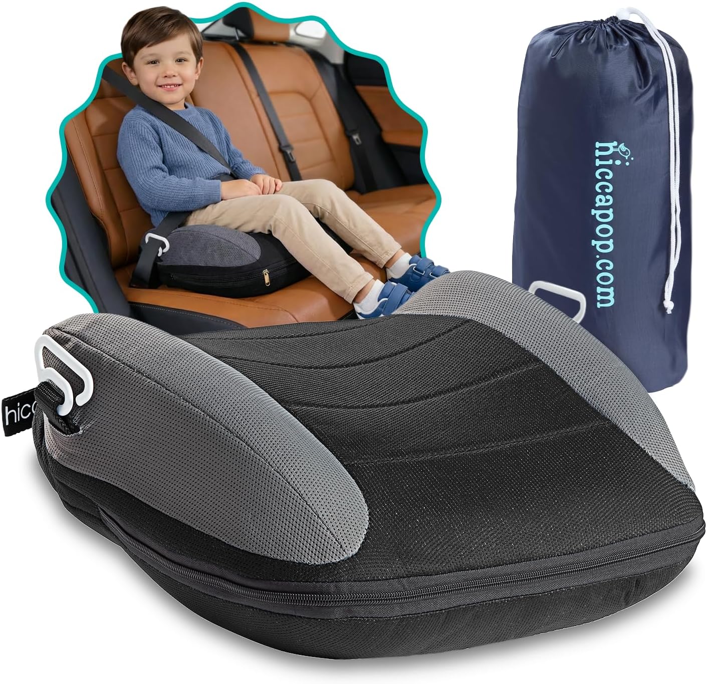 Hiccapop UberBoost inflatable booster car seat front view travel booster cushion