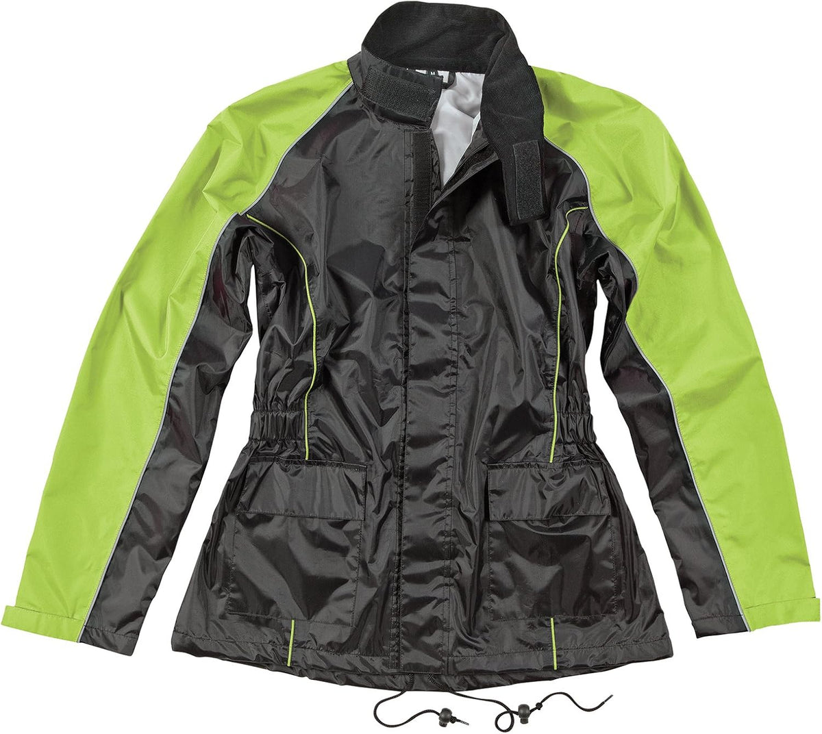 Joe Rocket RS2 Women's Motorcycle Rain Suit in Black and High-Visibility Neon front view
