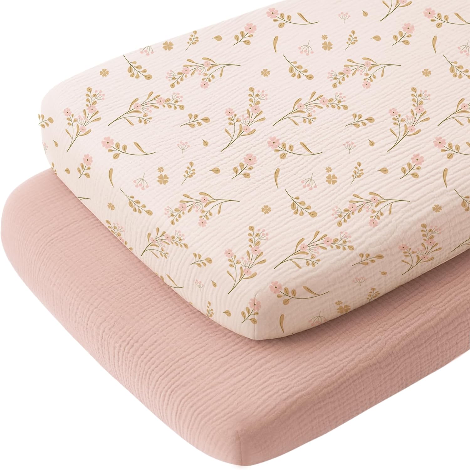 Konssy muslin fitted bassinet sheets two pack front packaging