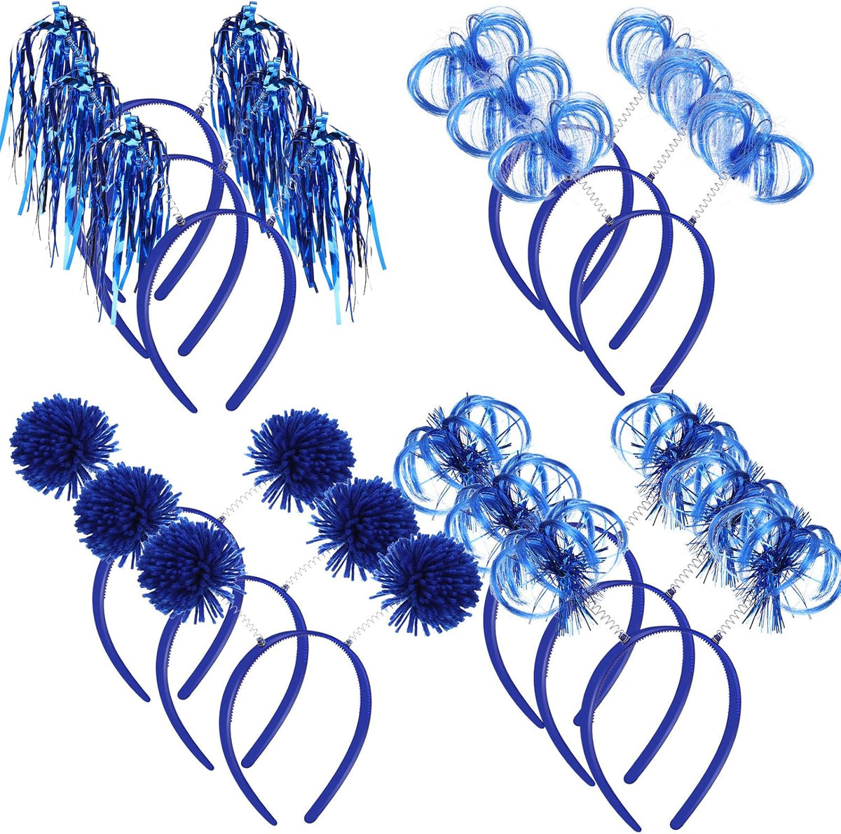 Censen pom pom headbands front view blue party accessories