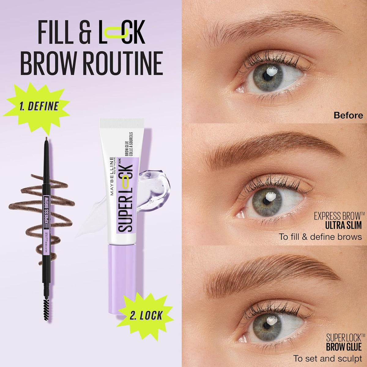 Maybelline Super Lock Brow Glue clear gel texture demonstration