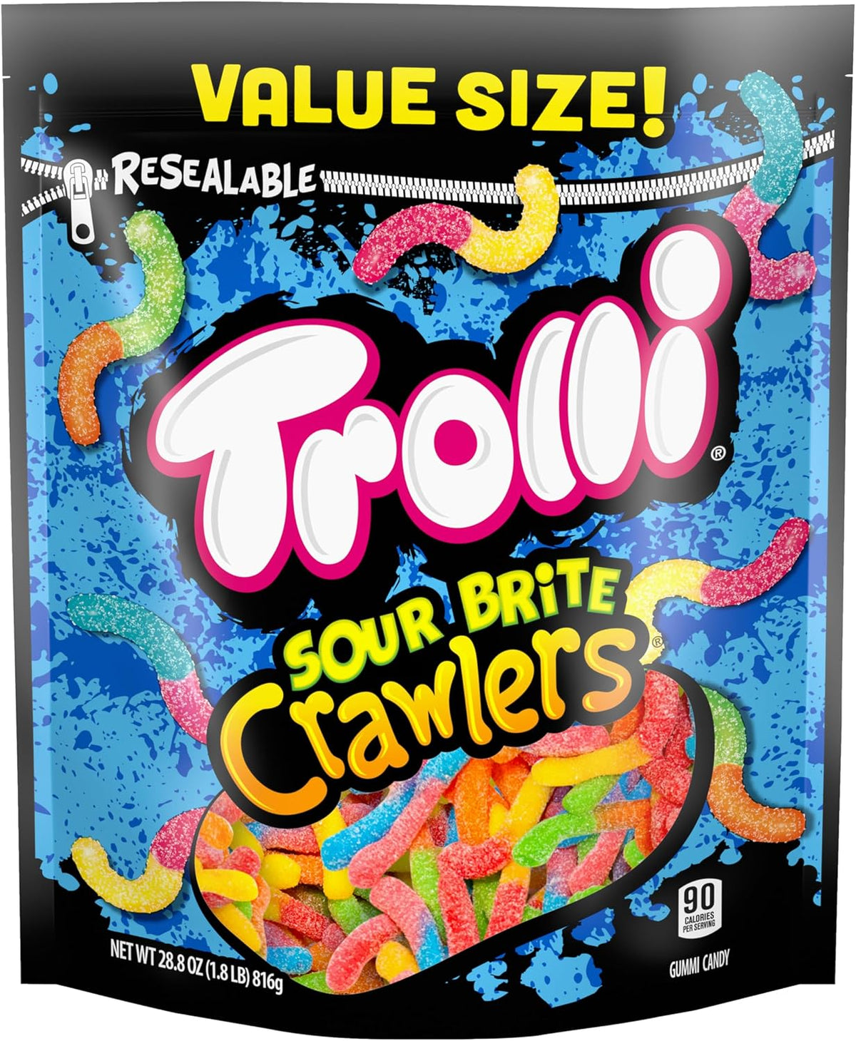 Trolli Sour Brite Crawlers, Candy, Cherry-Lemon, Strawberry-Grape & Orange-Lime, Sweet and Sour, Gummy Worms, Halloween Treat, 28.8 oz - Image 10