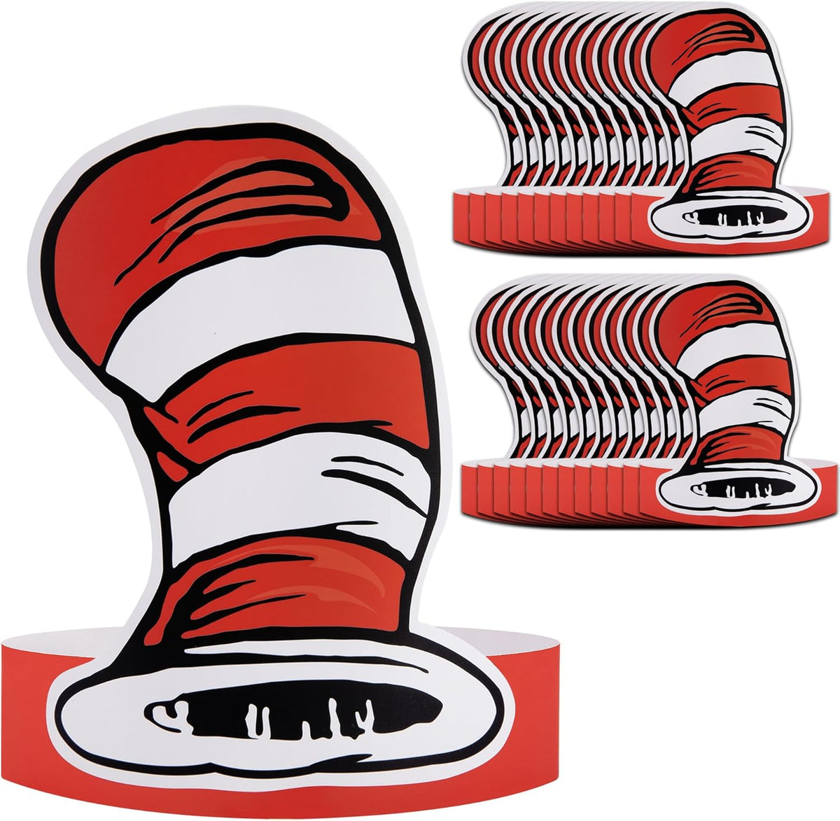 Wehhbtye white and red striped paper hat front view
