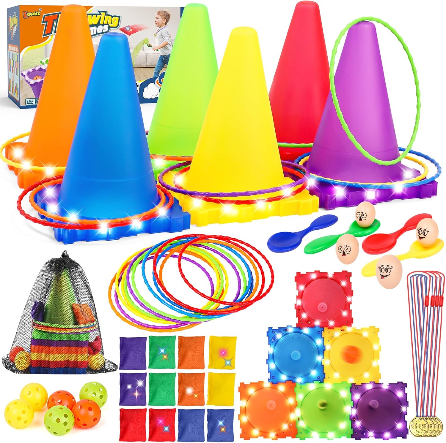 Eocolz 49-piece carnival games set with LED light-up cones