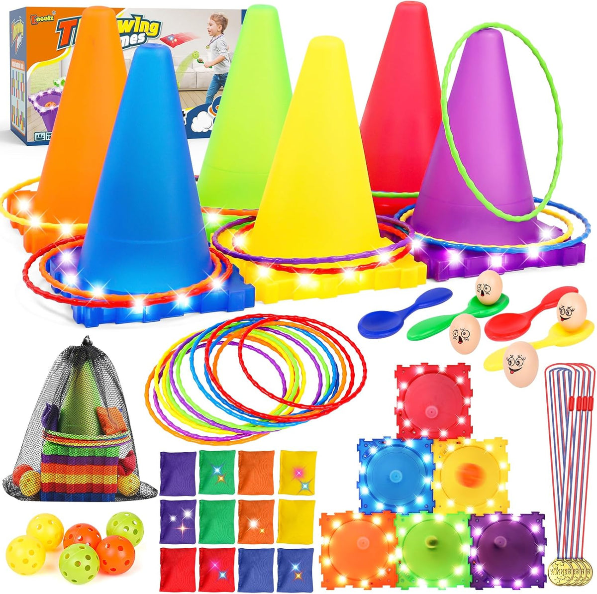 Eocolz 49-piece carnival games set with LED light-up cones