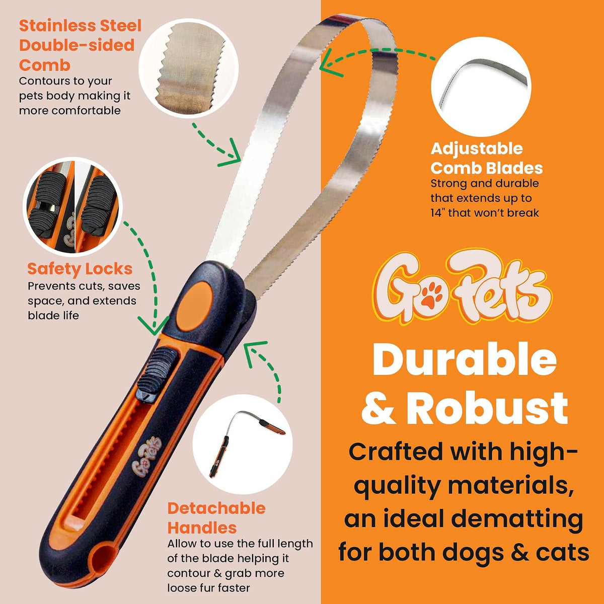 GoPets grooming tool with separated handles for wide coverage