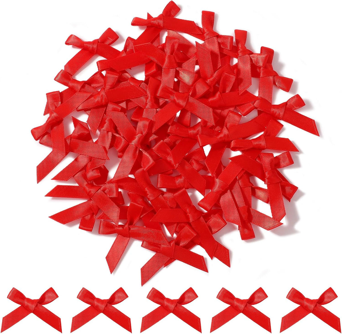 Choicbaby 50 Pieces Red Mini Satin Bows front view of premium bulk craft pack