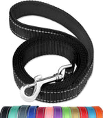 Red reflective pet safety leash laid flat showing the full six feet length.