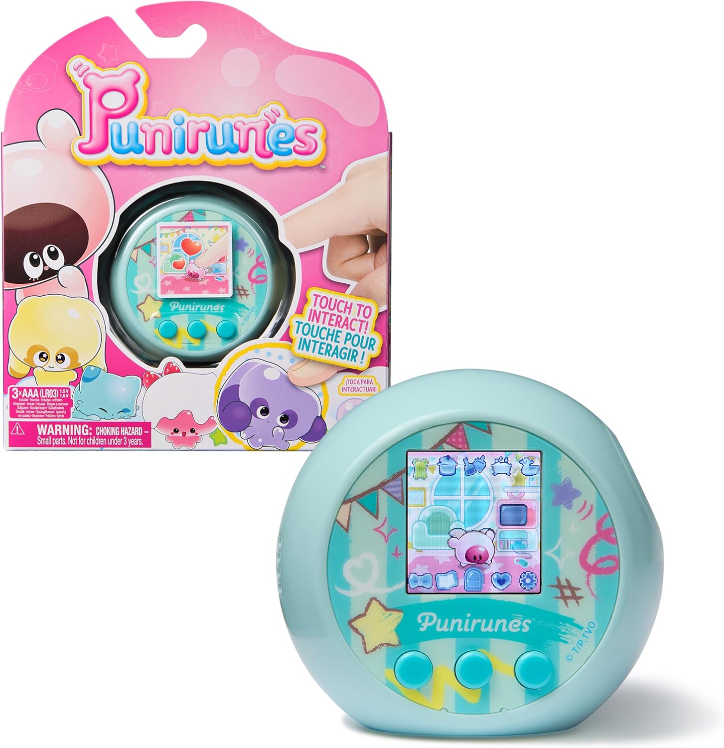 Punirunes interactive digital toy front view showing teal color pod and finger entry slot