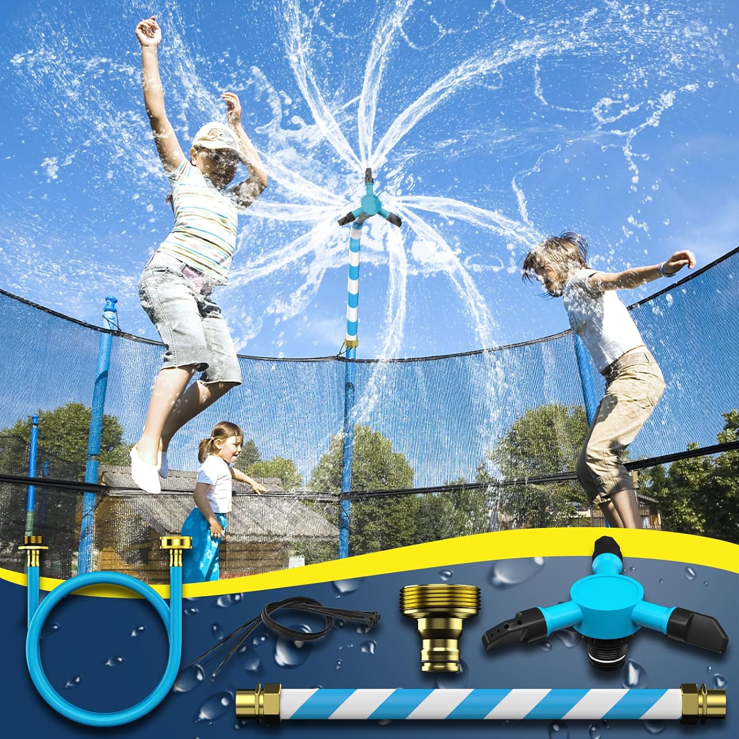 HaiSun universal trampoline sprinkler front view for summer play