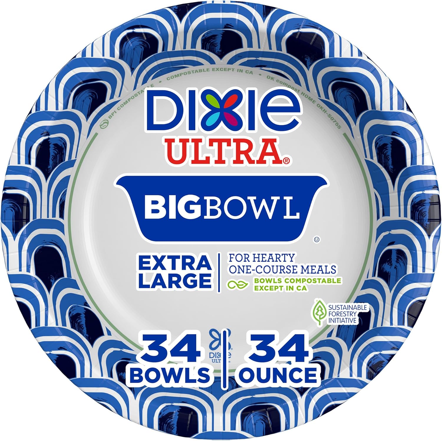 Dixie Ultra Extra Large Paper Bowls 34 Count front view heavy duty disposable bowls
