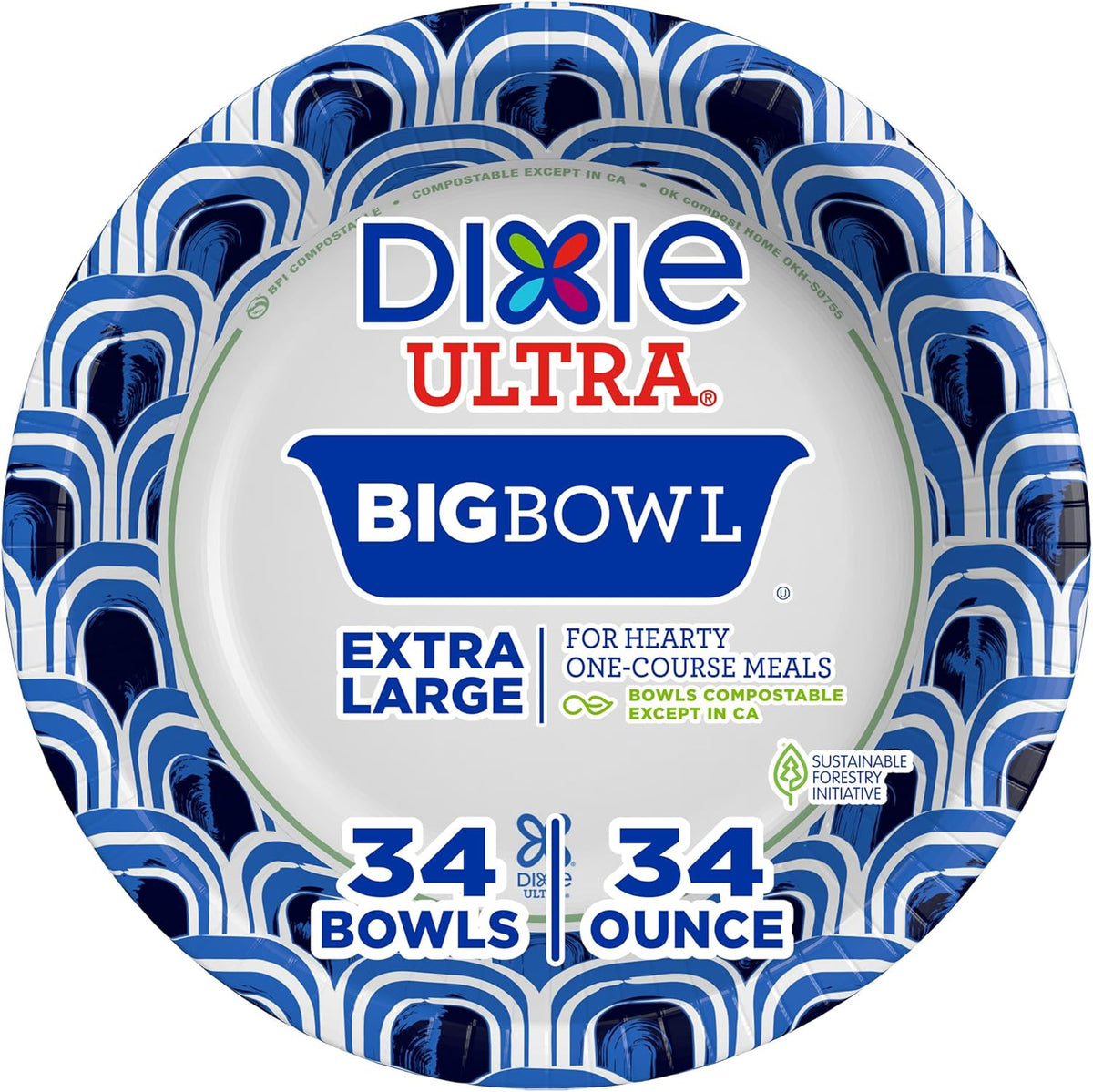 Dixie Ultra Extra Large Paper Bowls 34 Count front view heavy duty disposable bowls