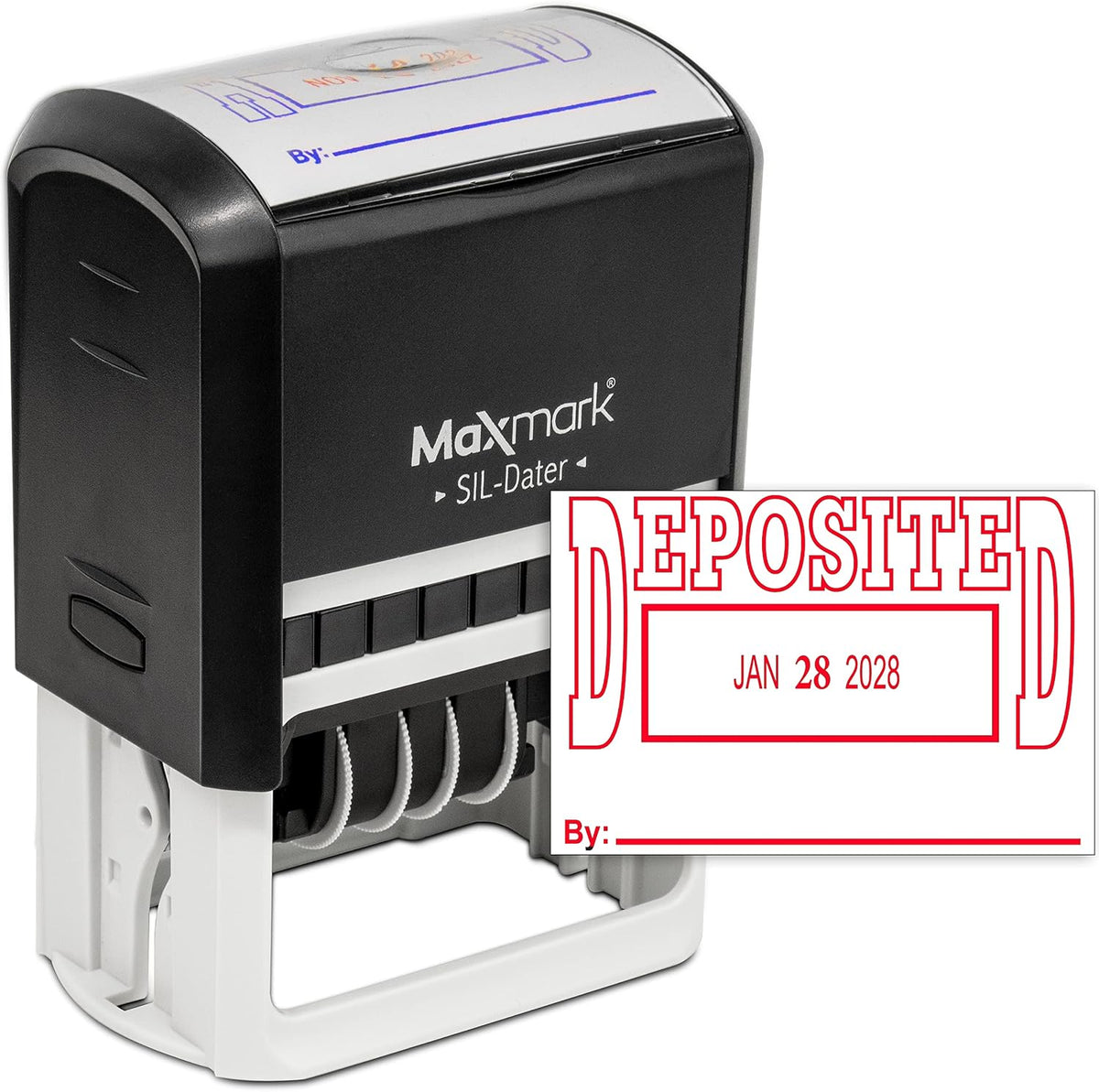 MaxMark Large Self-Inking Rubber Date Office Stamp with Received Phrase & Date - Blue/Red Ink, 12-Year Band - Style 5 - Image 12