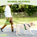 Thick leak proof green pet waste bags with printed paw graphics.