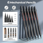 Nicpro sketching kit open showing metal mechanical pencils and tools
