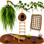Cosoc leopard gecko tank accessory set with coconut hideout and vines