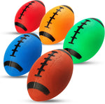 PlayBolt mini footballs for kids front view showing the pack of five colorful inflatable sports balls.