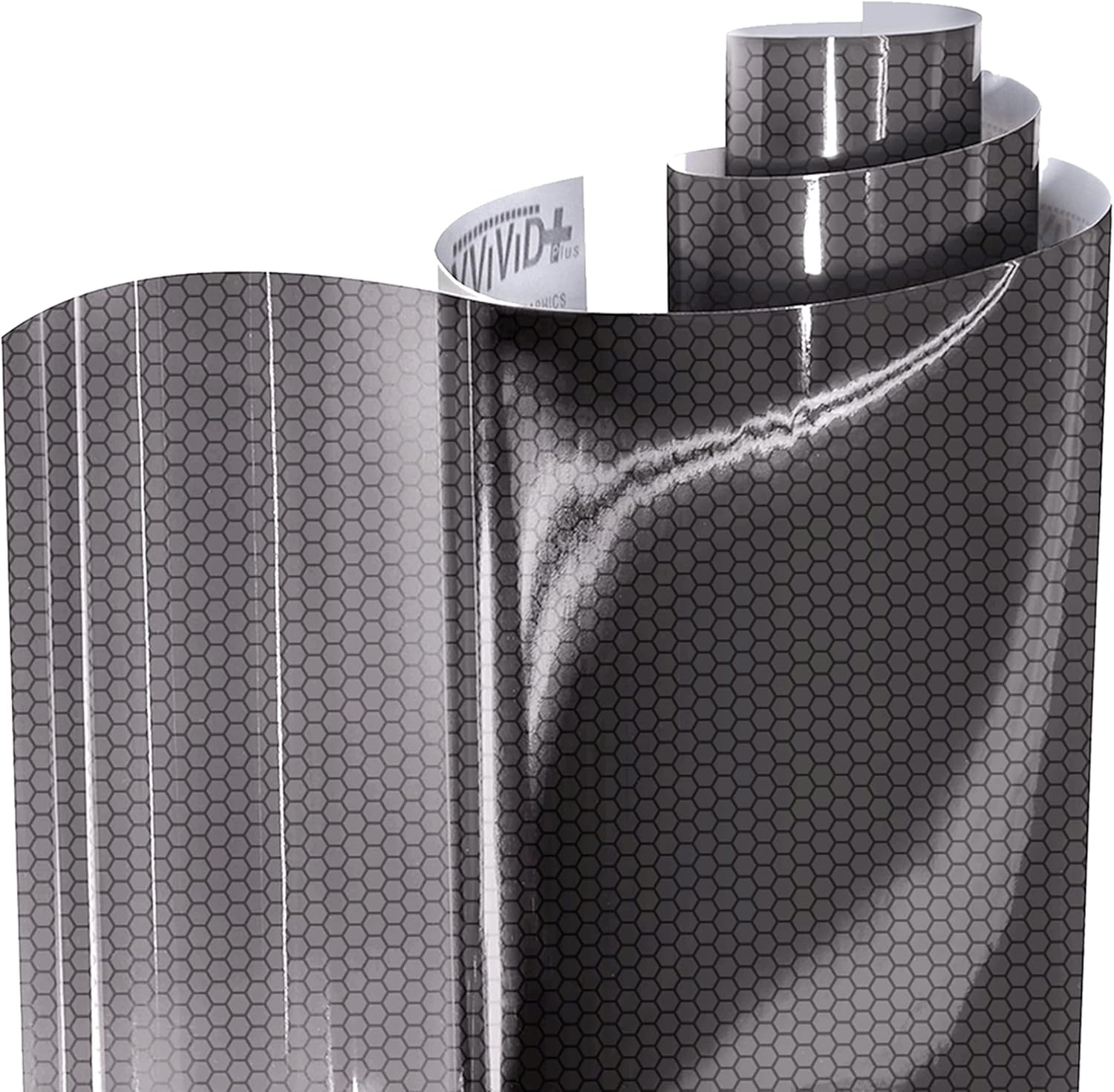 VViViD Hex Plus Light Smoke Headlight Vinyl roll front view showing hexagonal texture