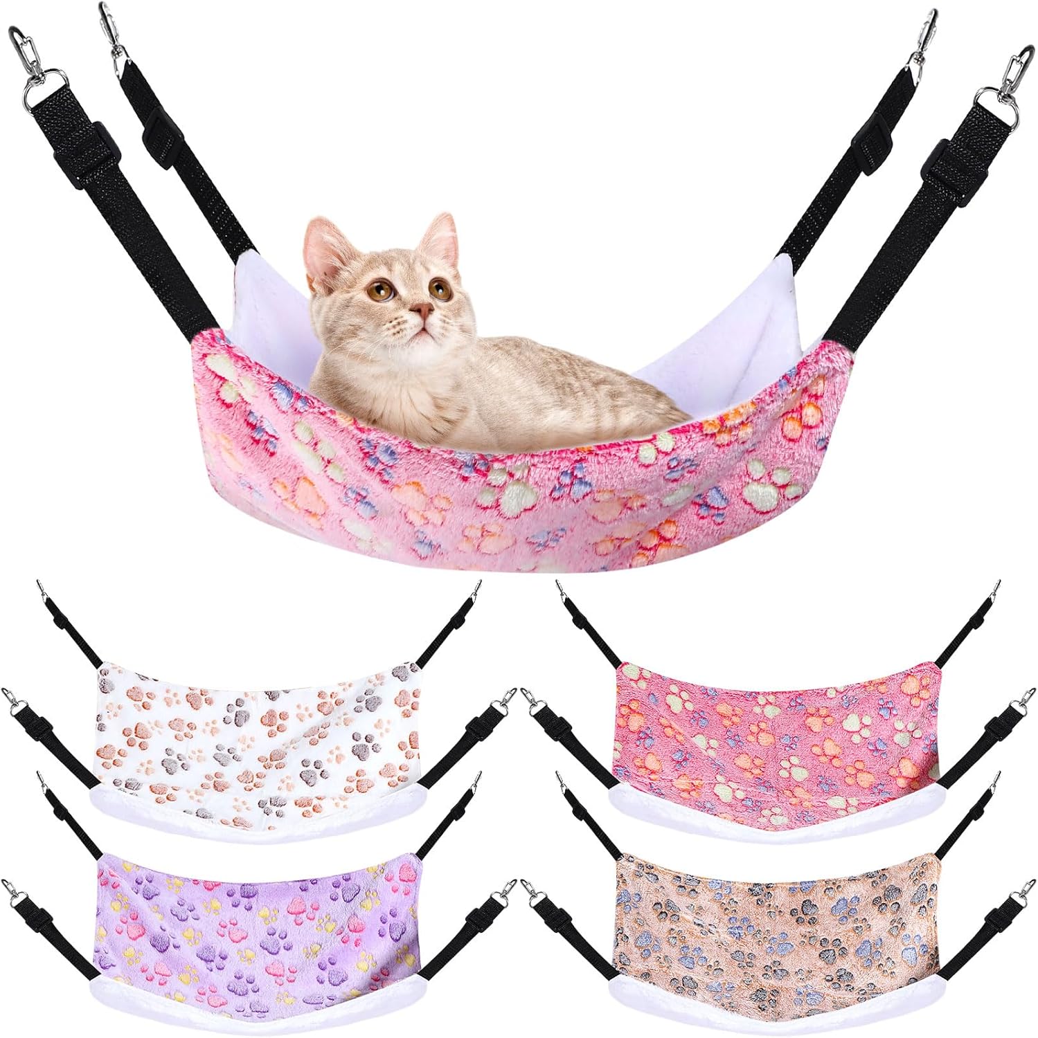 Geelin 4 Pcs Cat Hammock for Cage Soft Hanging Pet Hammock Bed with Adjustable Straps and Metal Hooks Double Sided Bed for Large & Small Cats Ferret Rat Sugar Glider(Paw,20 x 24 Inch) - Image 1