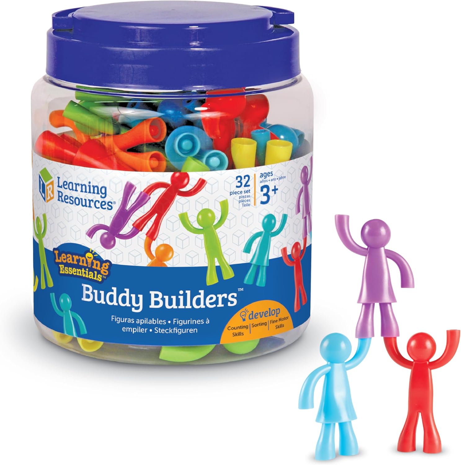 Learning Resources Buddy Builders front view with storage jar