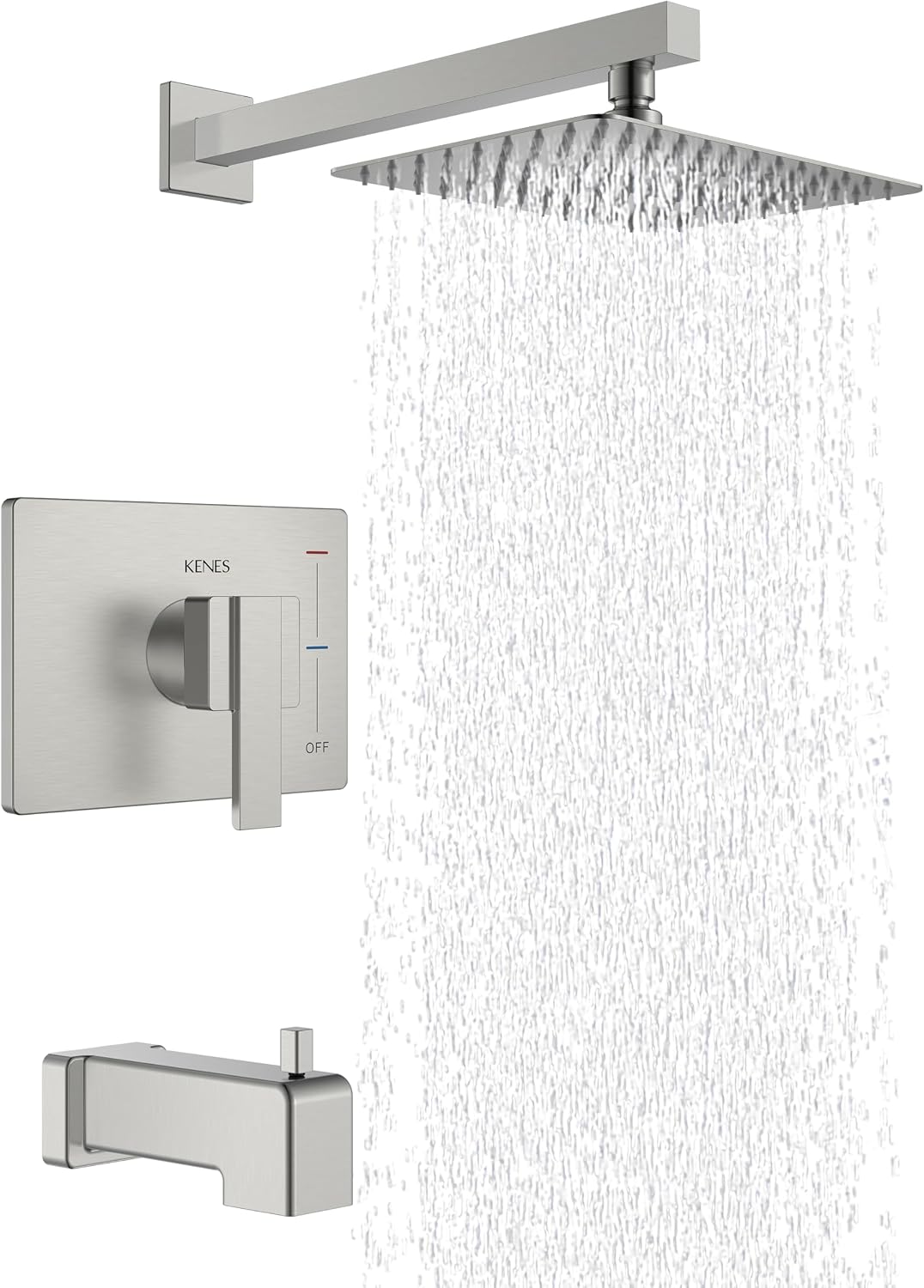 KENES Brushed Nickel Shower Head and Handle Set, Square Shower Faucet Set | Shower Faucet with 10-Inch Rain Shower Head, Square Shower System, Valve Included, Lead-Free cUPC & NSF Certified, Stainless - Image 10