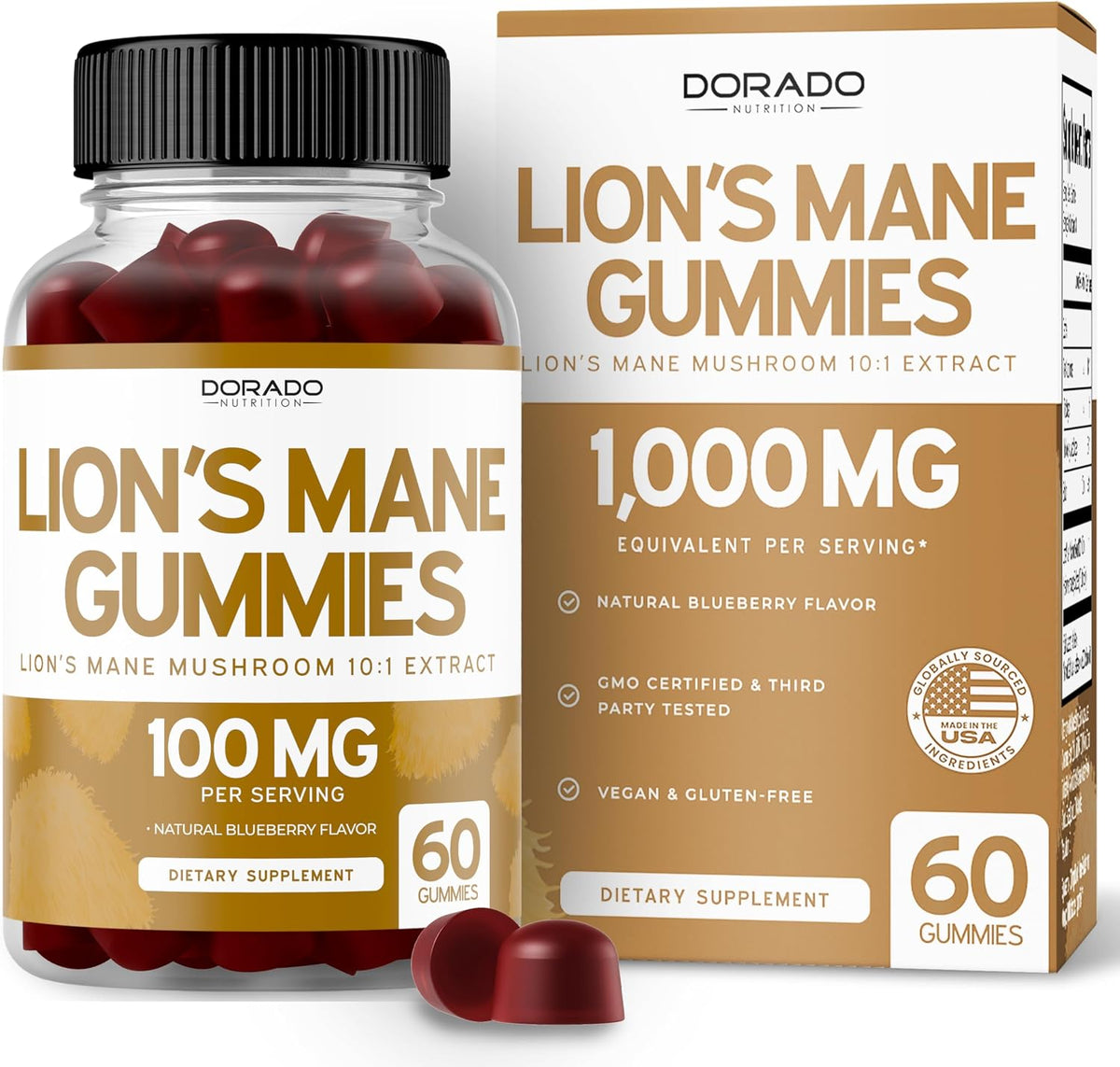 Dorado Nutrition Lion's Mane Mushroom Gummies front bottle view