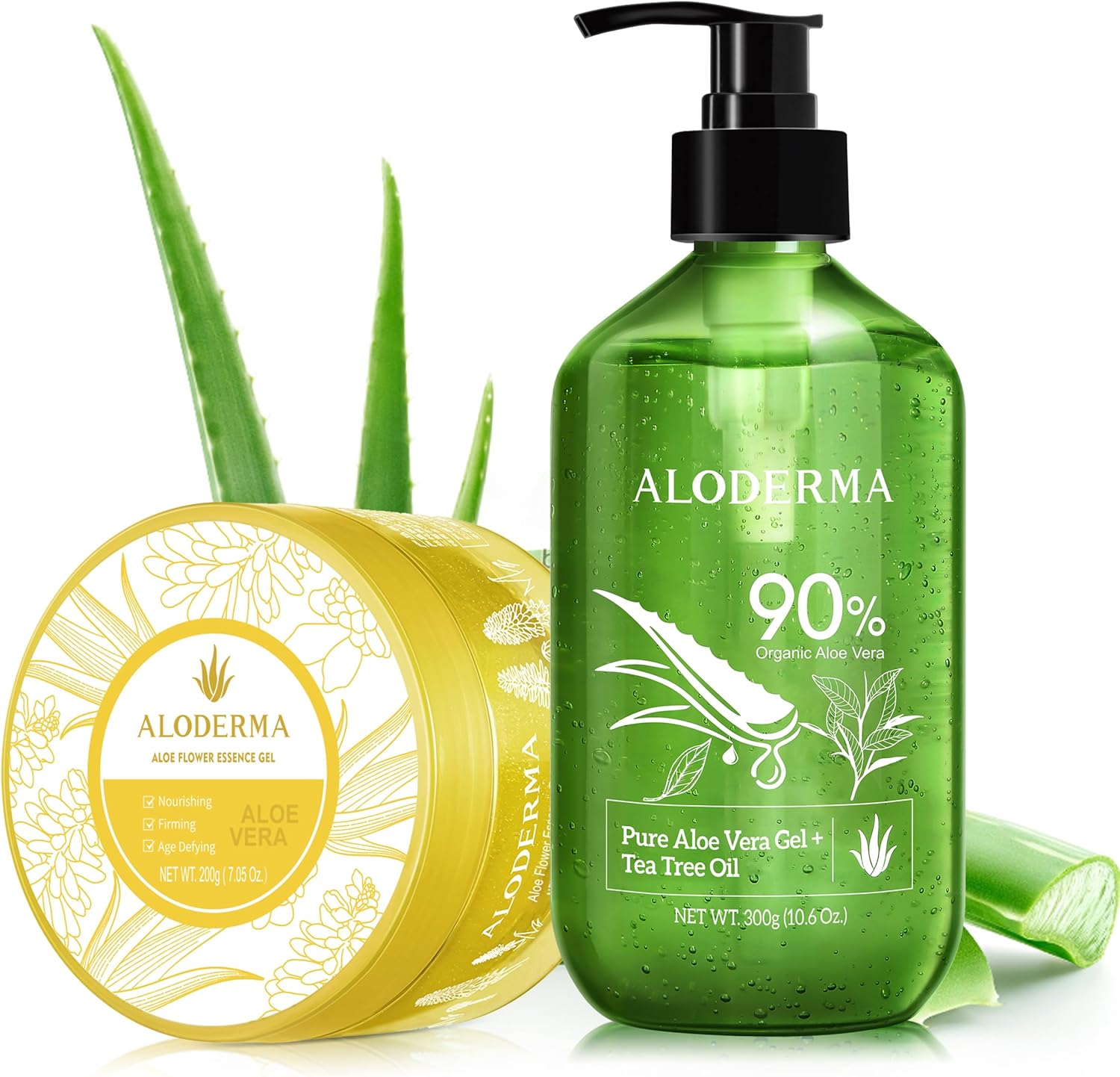 Aloderma Aloe Vera Gel Set 2 Pack front view showcasing the two individual pump bottles