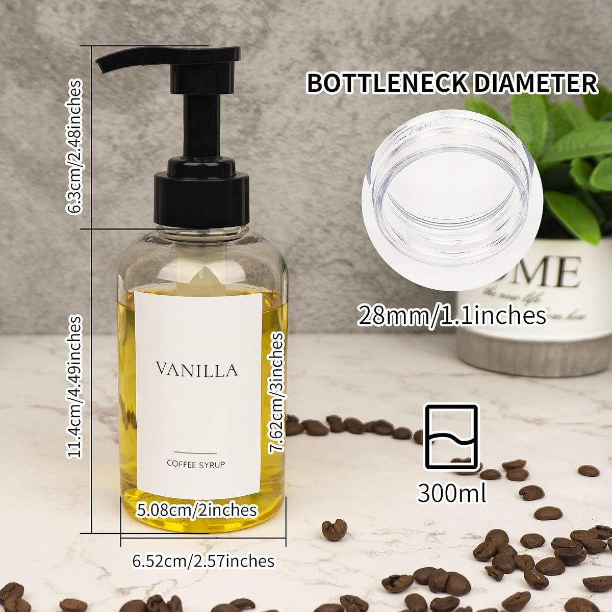 4 Pieces Coffee Syrup Dispenser Bottle 300ml PET Black Pump Bottles with Labels for Coffee Bar Organization - Image 5