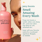 Kopari Vanilla Breeze scent notes and botanical graphics