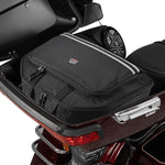 KEMIMOTO upgraded rear trunk liner forty liters luggage bag front view showcasing black Oxford fabric and reflective safety stripes.