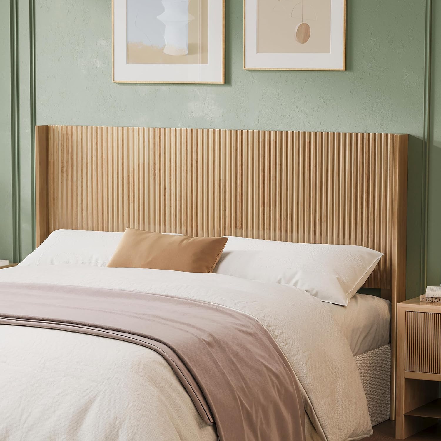 Huatean Home wood headboard queen size front view in a modern farmhouse bedroom