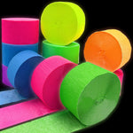 Welittcon glow crepe paper streamers front view showing six vibrant fluorescent rolls.
