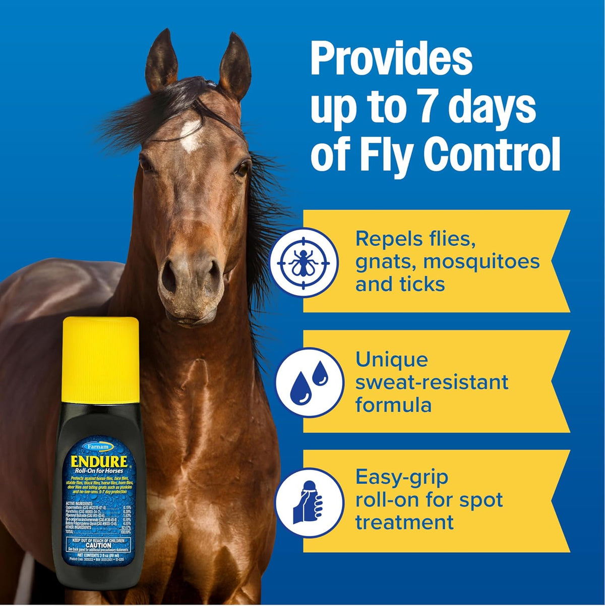Farnam Endure 3 ounce horse fly repellent rollerball bottle side profile
