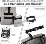 TOPDADA gray dog carrier backpack showcasing tear resistant lining and floof guard system