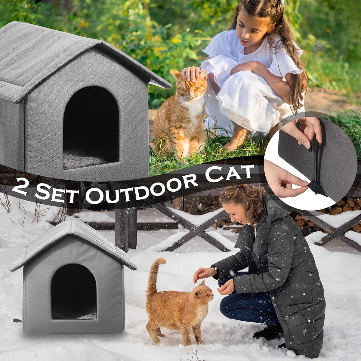 Collapsible waterproof cat shelter with ground stakes