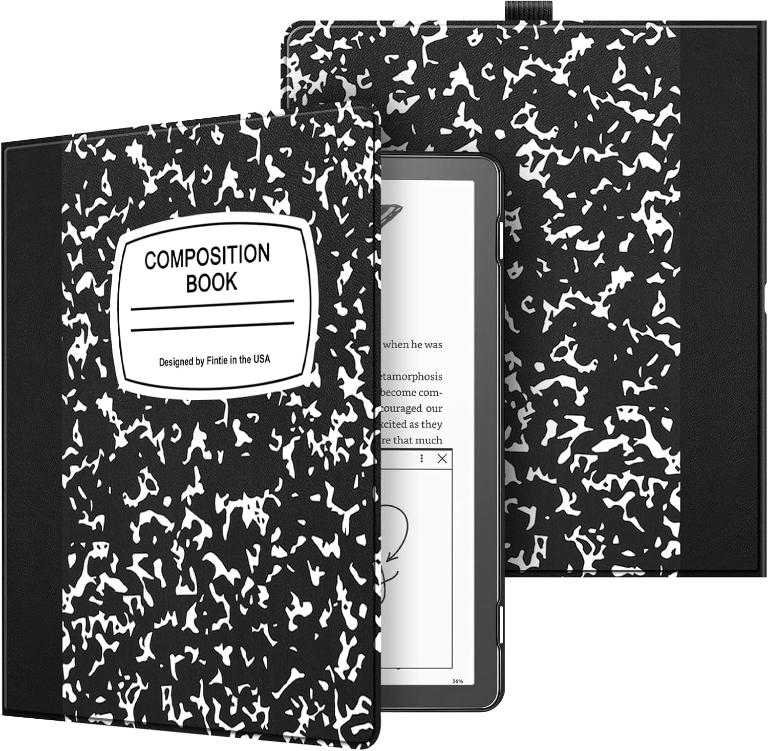 Fintie Slimshell Case for Kindle Scribe front view composition book pattern
