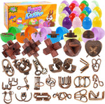 Hinwoln 24-piece Easter egg fillers with brain teaser puzzles front view showing colorful plastic eggs.