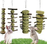 LWINGFLYER 4 Pack Bunny Chew Toys front view showcasing apple wood sticks and grass cakes.