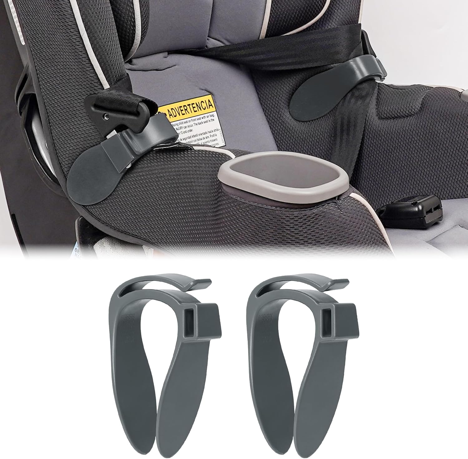 AGBO harness strap organizer for car seats front view showing grey clip-on holder
