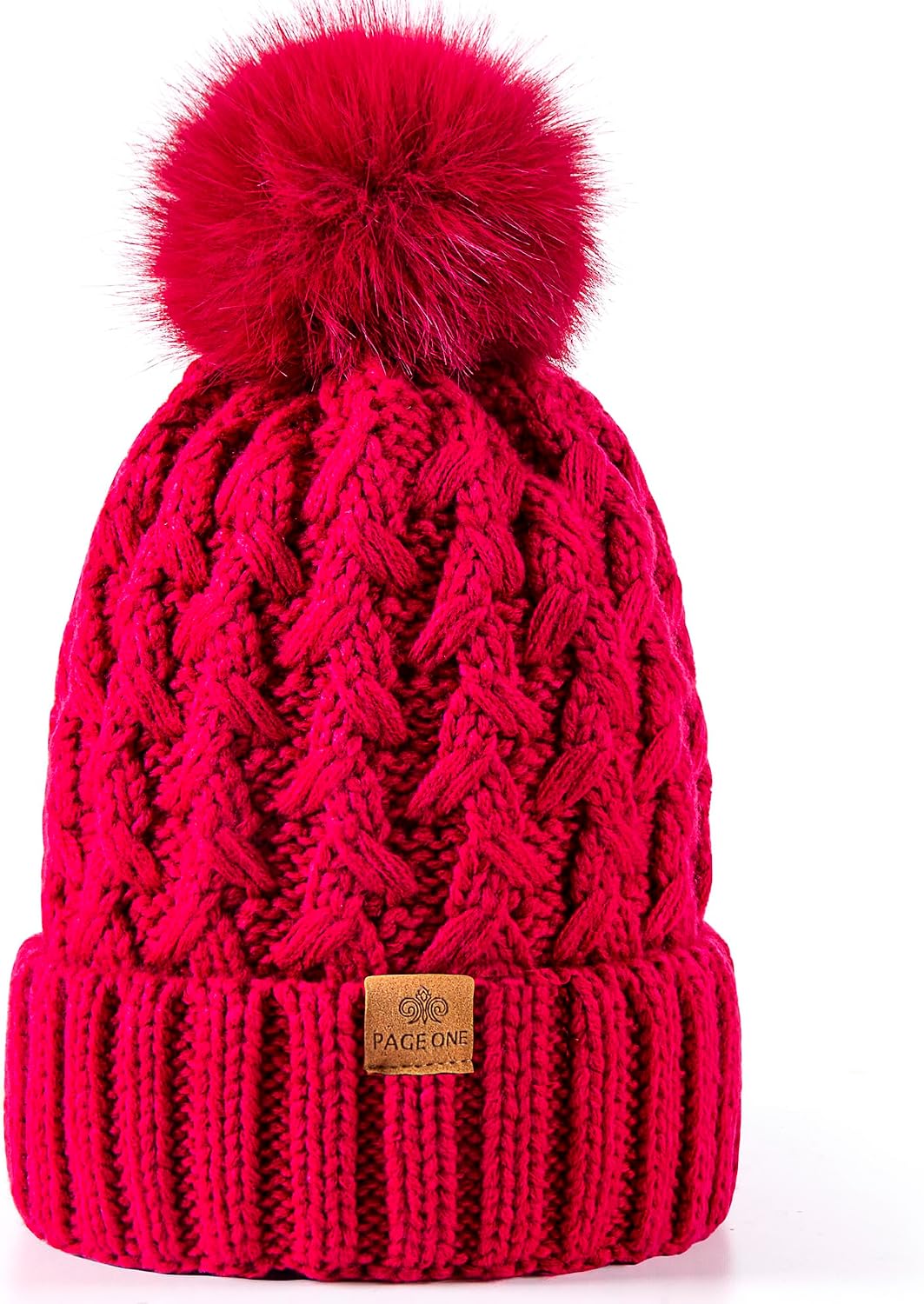 Womens Winter Ribbed Beanie Crossed Cap Chunky Cable Knit Pompom Soft Warm Hat - Image 13