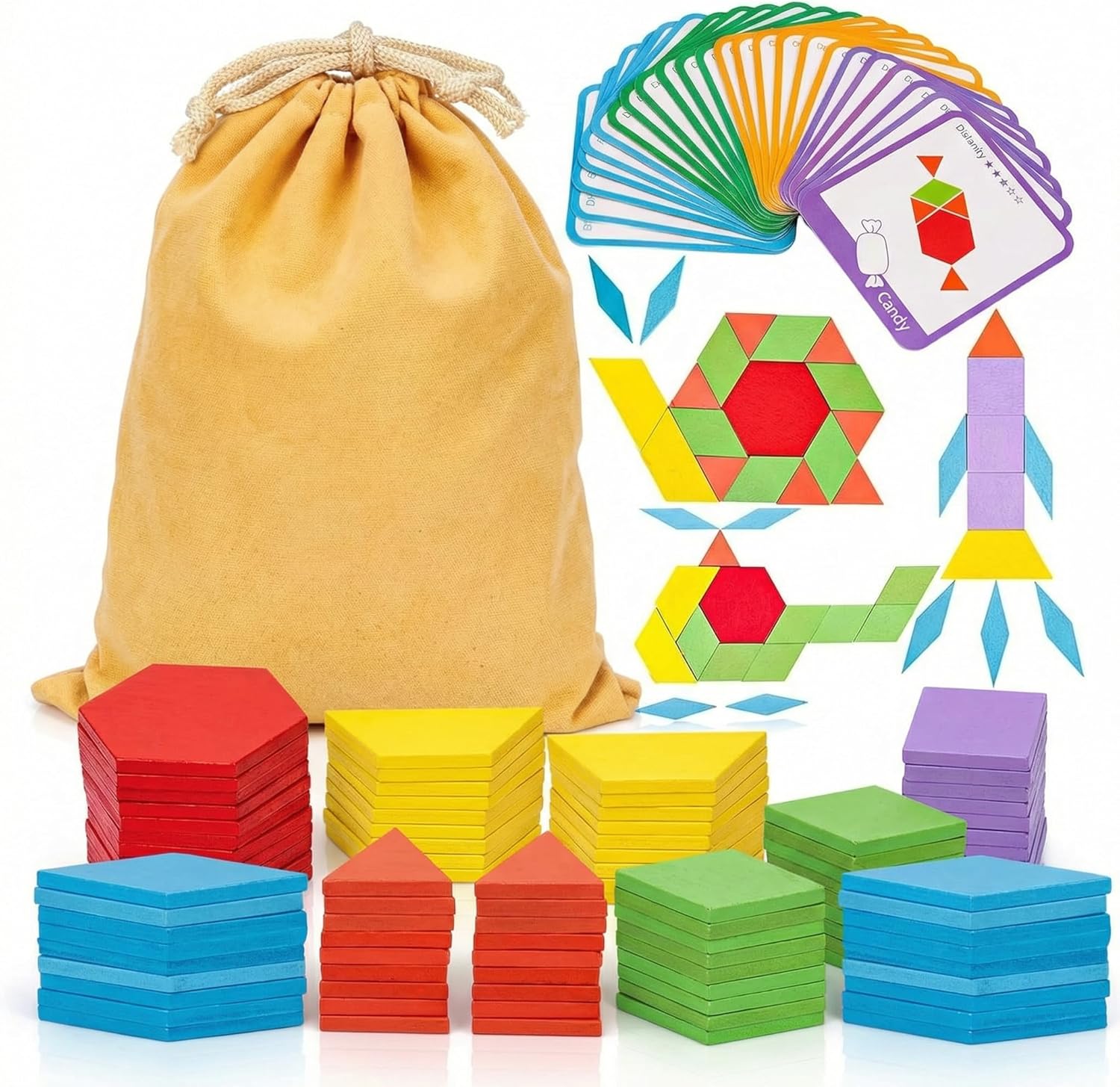 LovesTown 209 piece wooden pattern blocks set front view