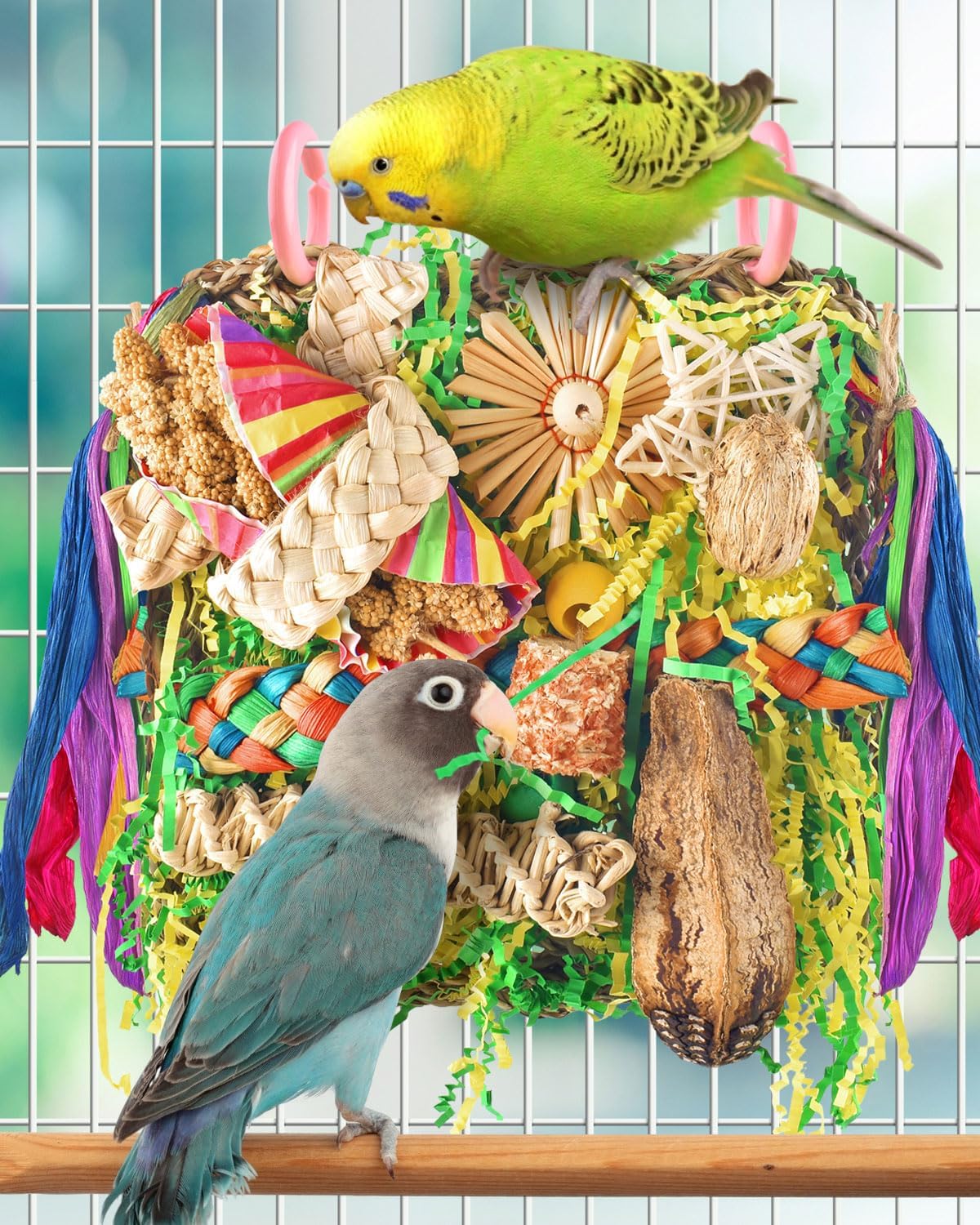 Interactive imported parrot toy for climbing and chewing enrichment.