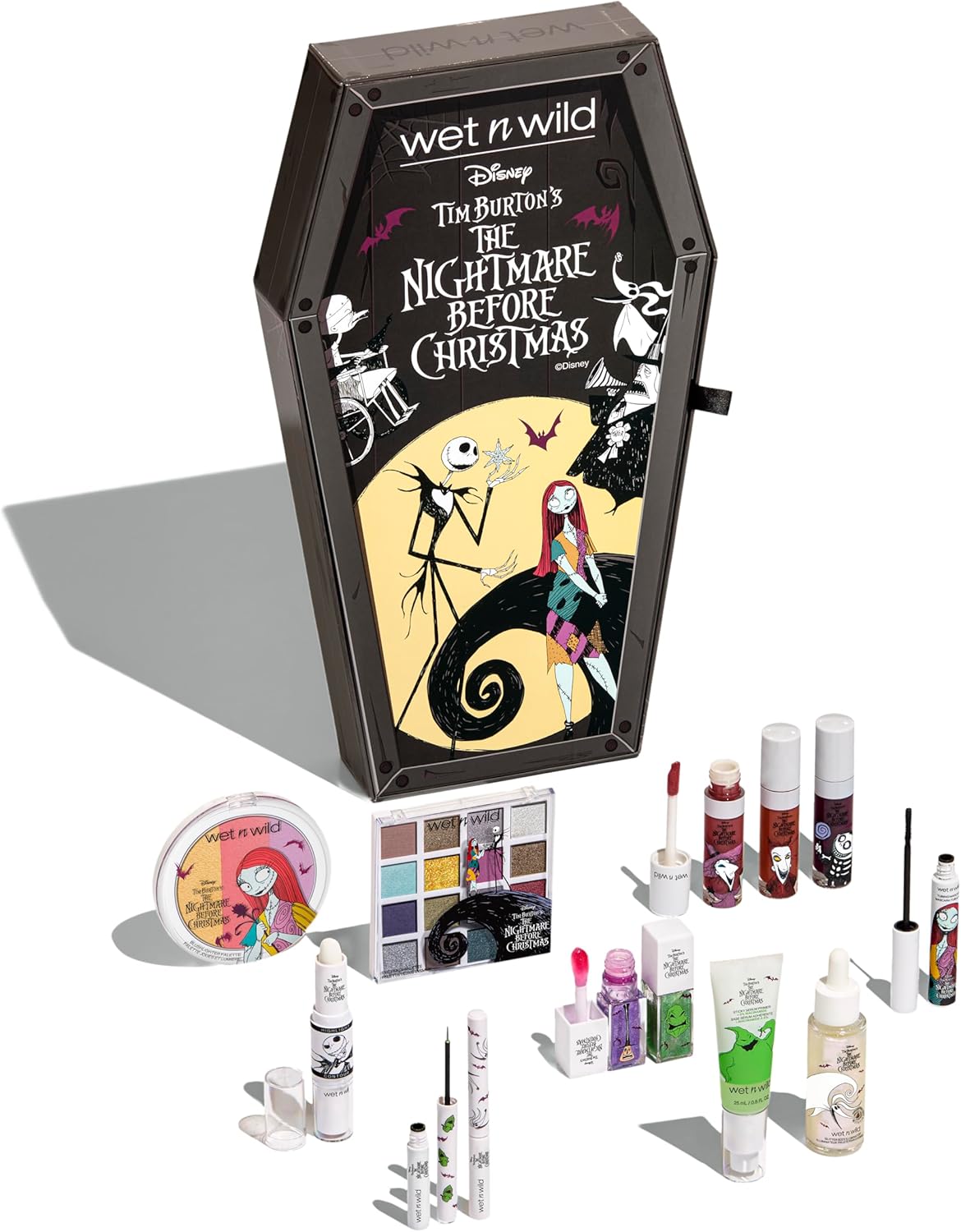 wet n wild Disney Nightmare Before Christmas Limited Edition PR Box - Coffin-Shaped Collector's Set with Eye, Face & Body Makeup, Color-Changing Lip Oils, Tubing Mascara & More - Cruelty-Free - Image 1