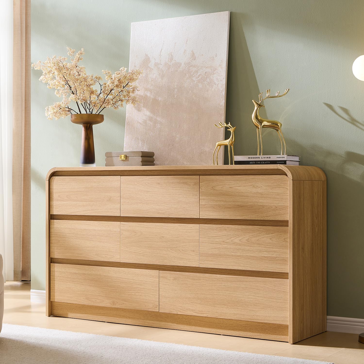 Aitjunz Modern 8 Drawer Dresser natural oak front view