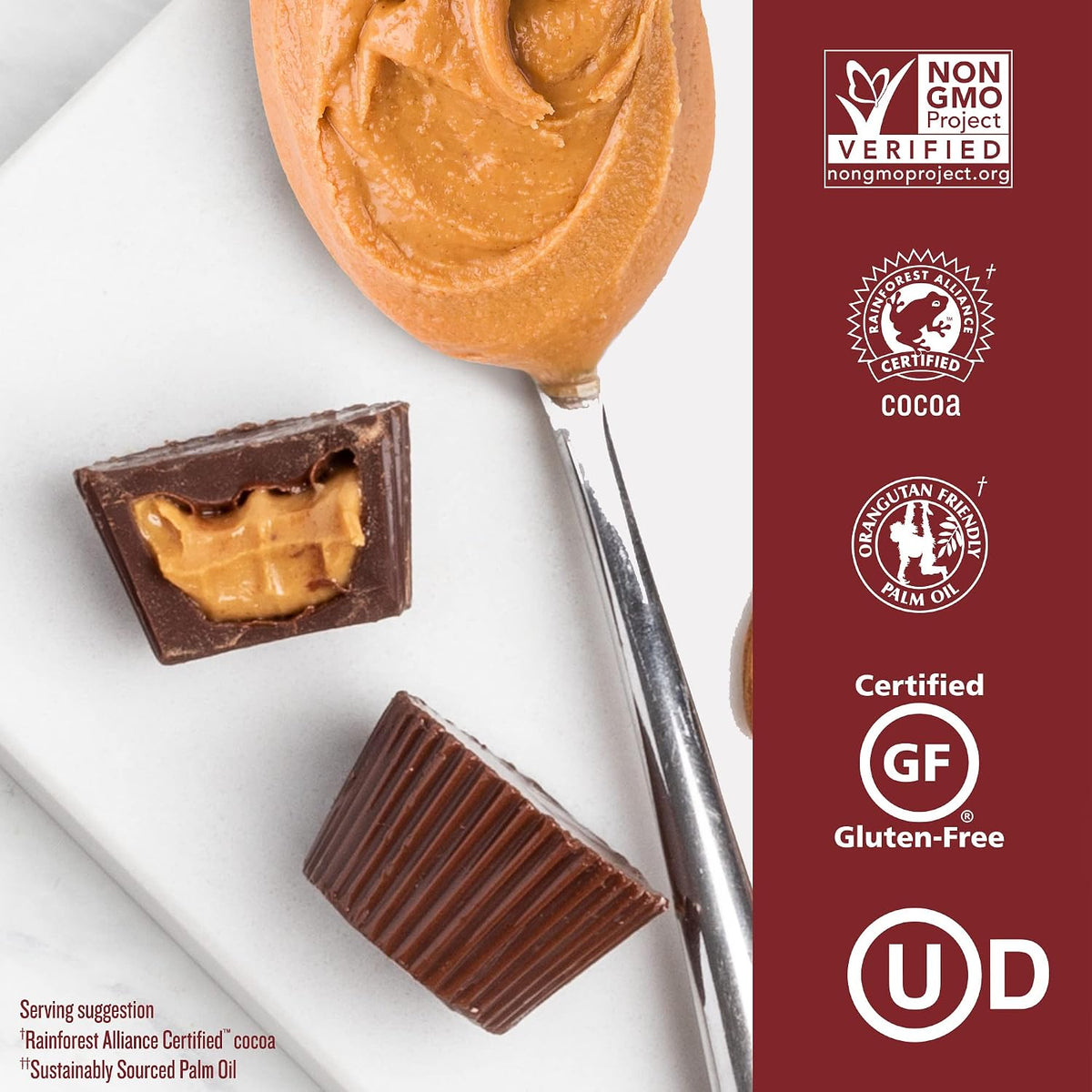 Back of the Justin's organic snack bag highlighting USDA organic and non-GMO seals